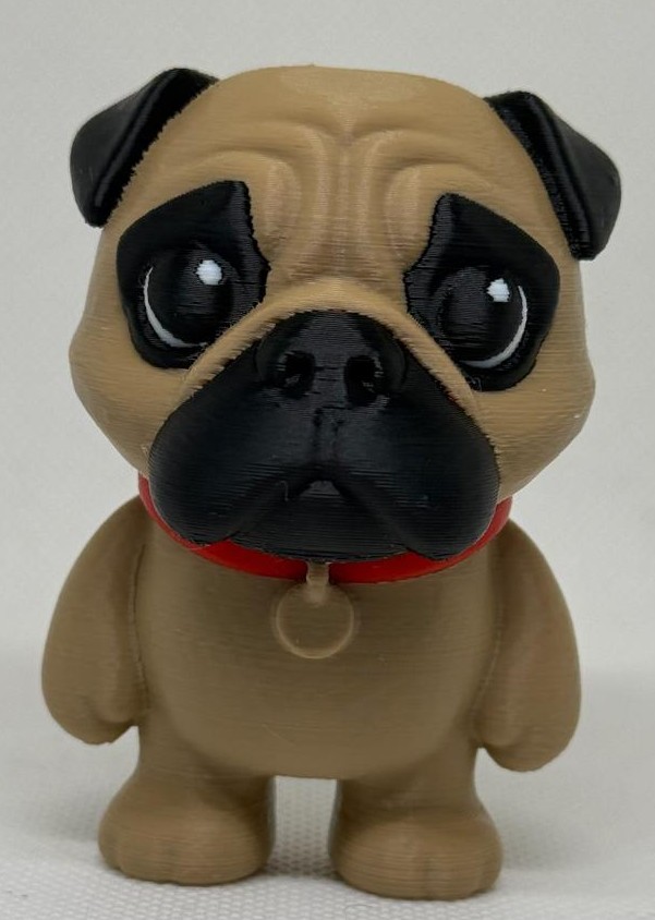 Finished 3D print of a pug dog